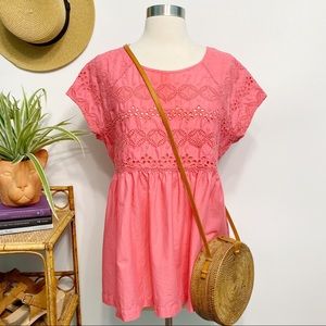 crown & ivy | pink eyelet swing babydoll tee m